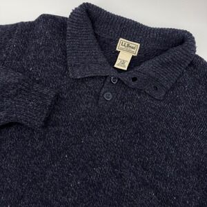 LLBean Mens XL Reg Dark Blue Speckled 100% Lambswool Shawl Collar Sweater